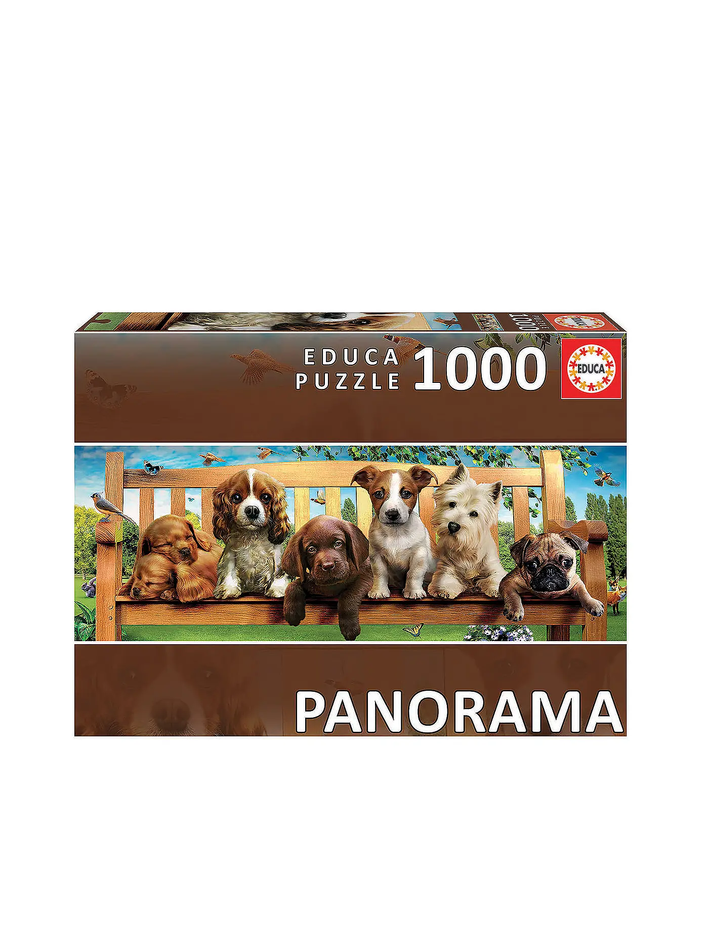 EDUCA | Welpen auf Bank 1000 Teile Panorama Puzzle | 
